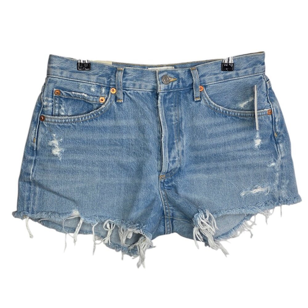 AGOLDE Parker Denim Fray Shorts, Swapmeet, Button Fly, High Rise, Relaxed, 31